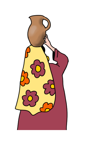 Femme de dos avec sa cruche sur la tête