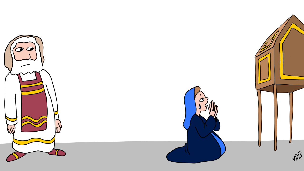Anne prie devant le prêtre Éli et l'arche de Dieu
