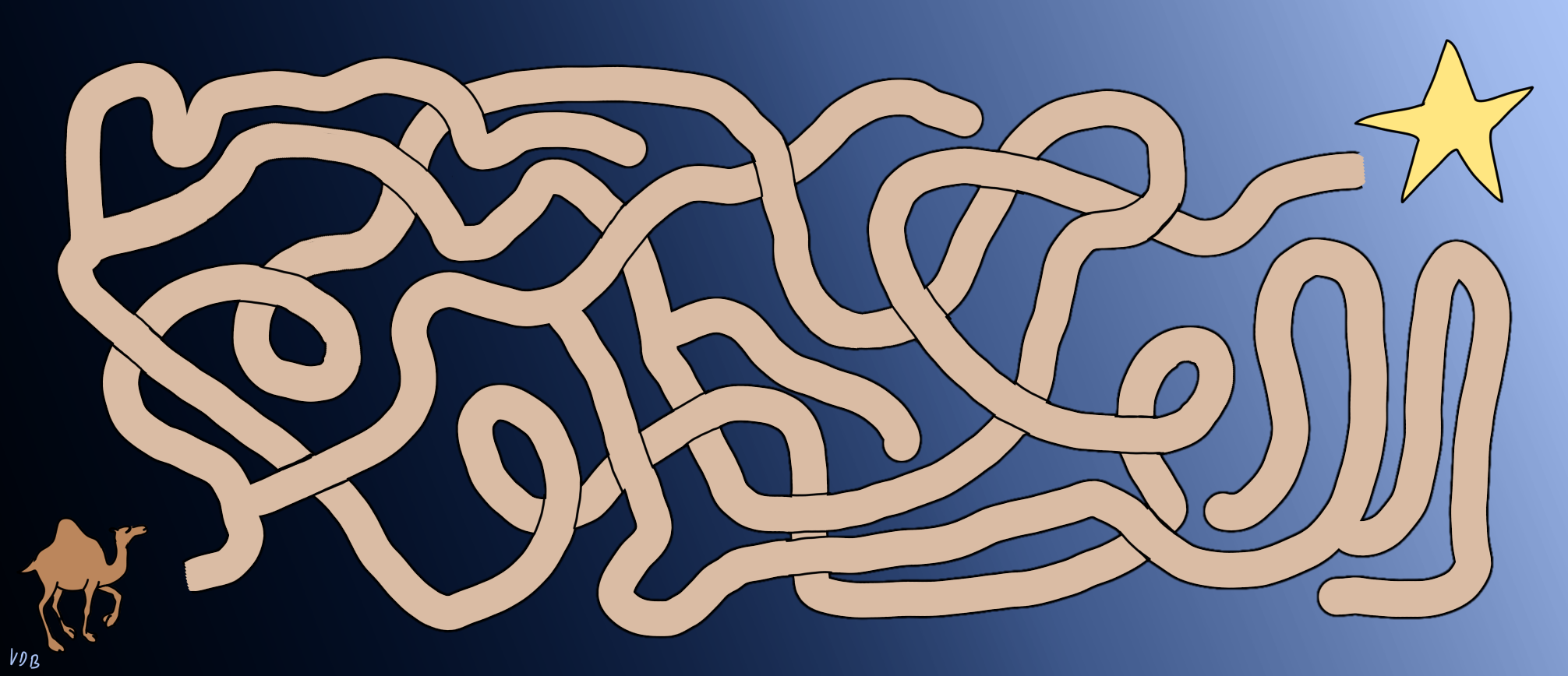 Deomadaire devant un labyrinthe menant vers l'étoile